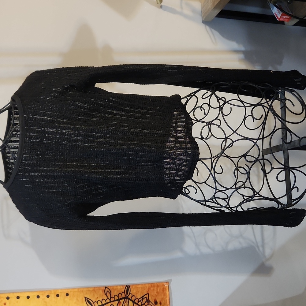 Disturbia Sheer Striped Crop Top with flare Sleeves